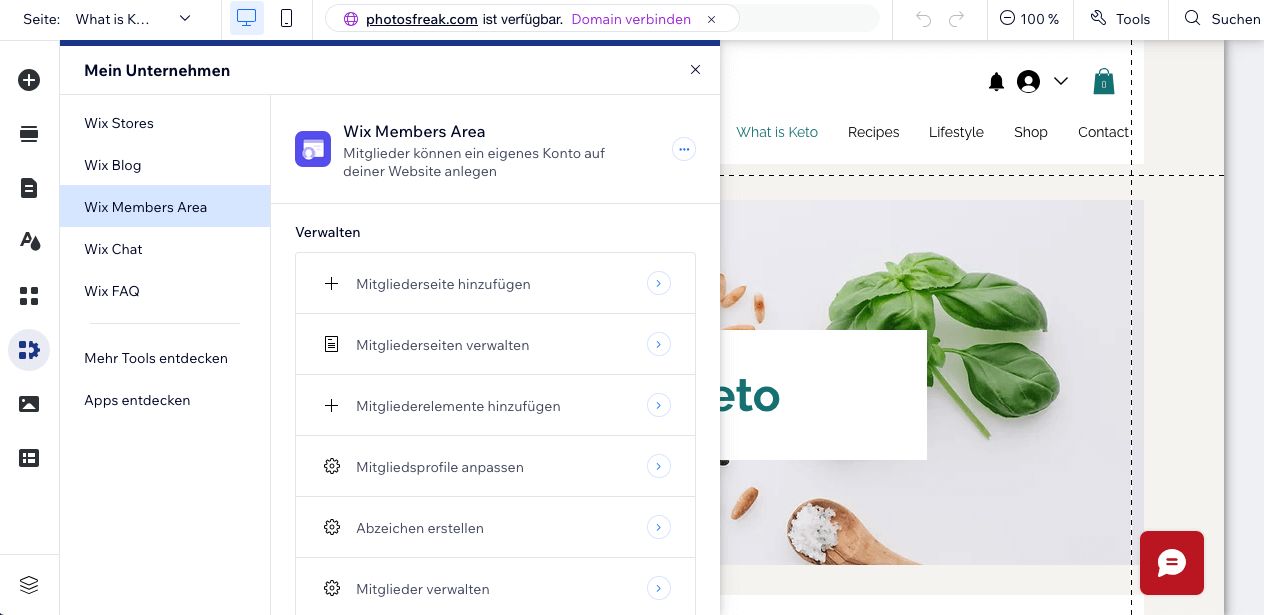 Wix Migliederbereich members area