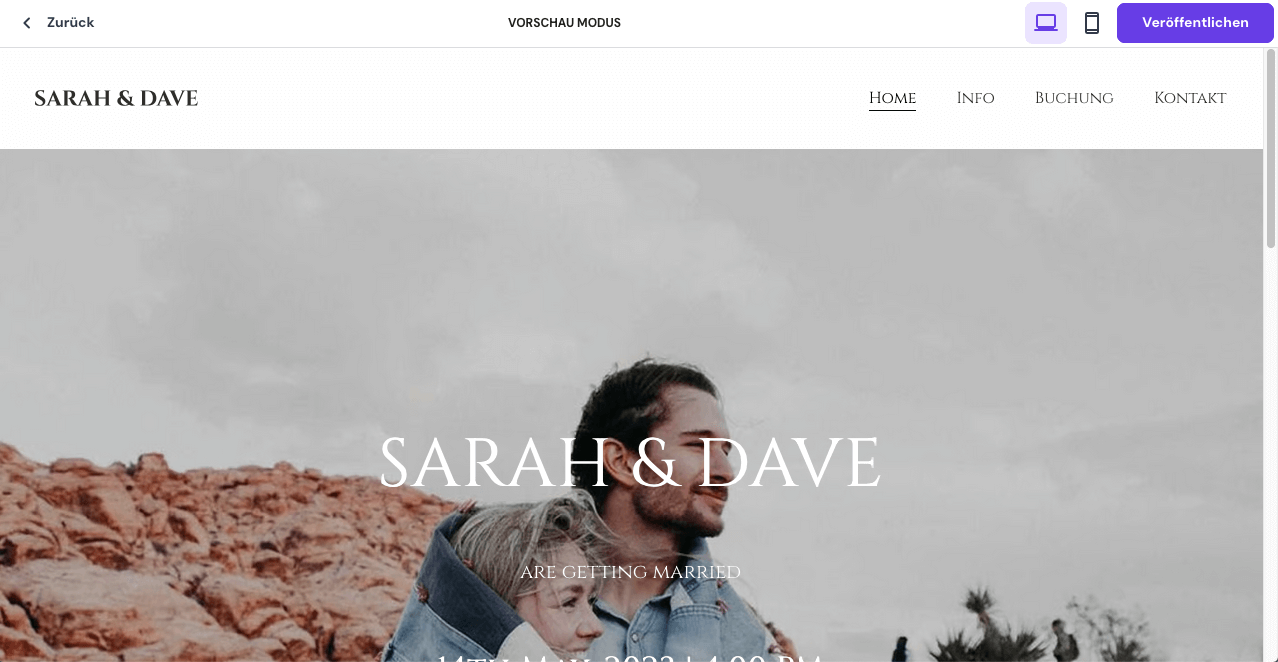 Vorschau Hostinger Hochzeitshomepage