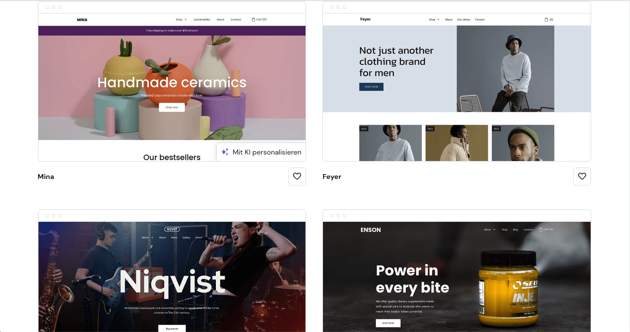 Hostinger Vorlagen ecommerce